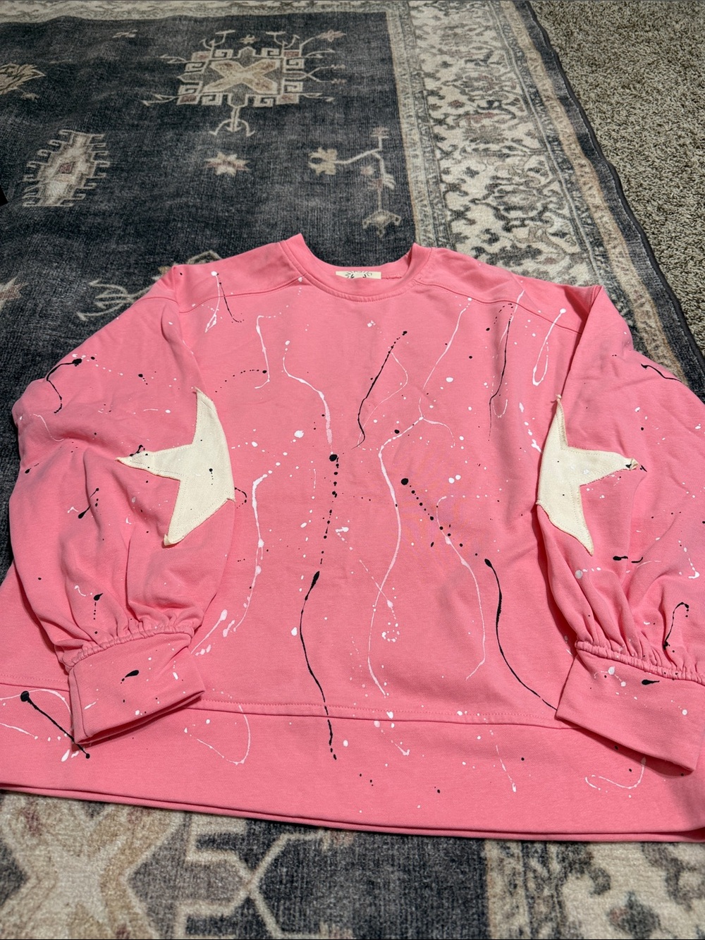 Fantastic Fawn Pink Crewneck Sweatshirt with Paint Drops